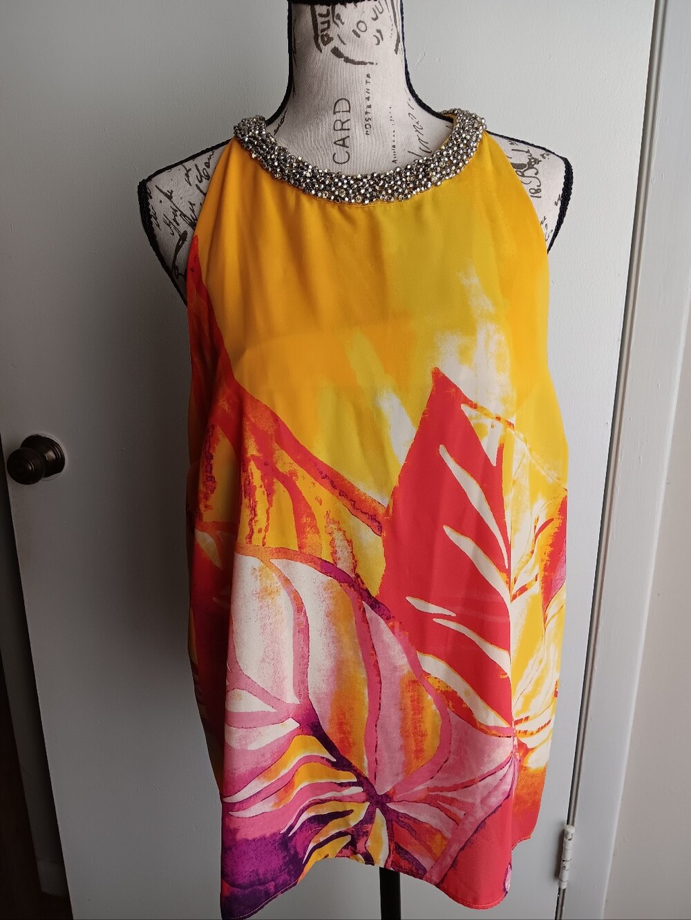 JLo Beaded Halter Tropical Print Tunic